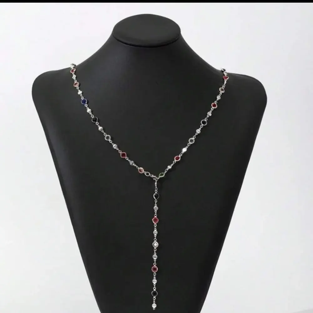 Y Lariat Sterling Silver Zircon Multicolor Necklace - Picture 3 of 7